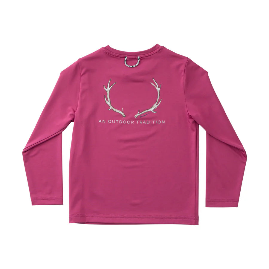 Prodoh Girls' Pro Performance Long Sleeve T-shirt in Raspberry Pink with Deer Antlers