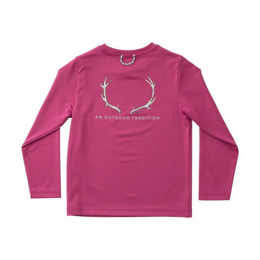 Prodoh Girls' Pro Performance Long Sleeve T-shirt in Raspberry Pink with Deer Antlers