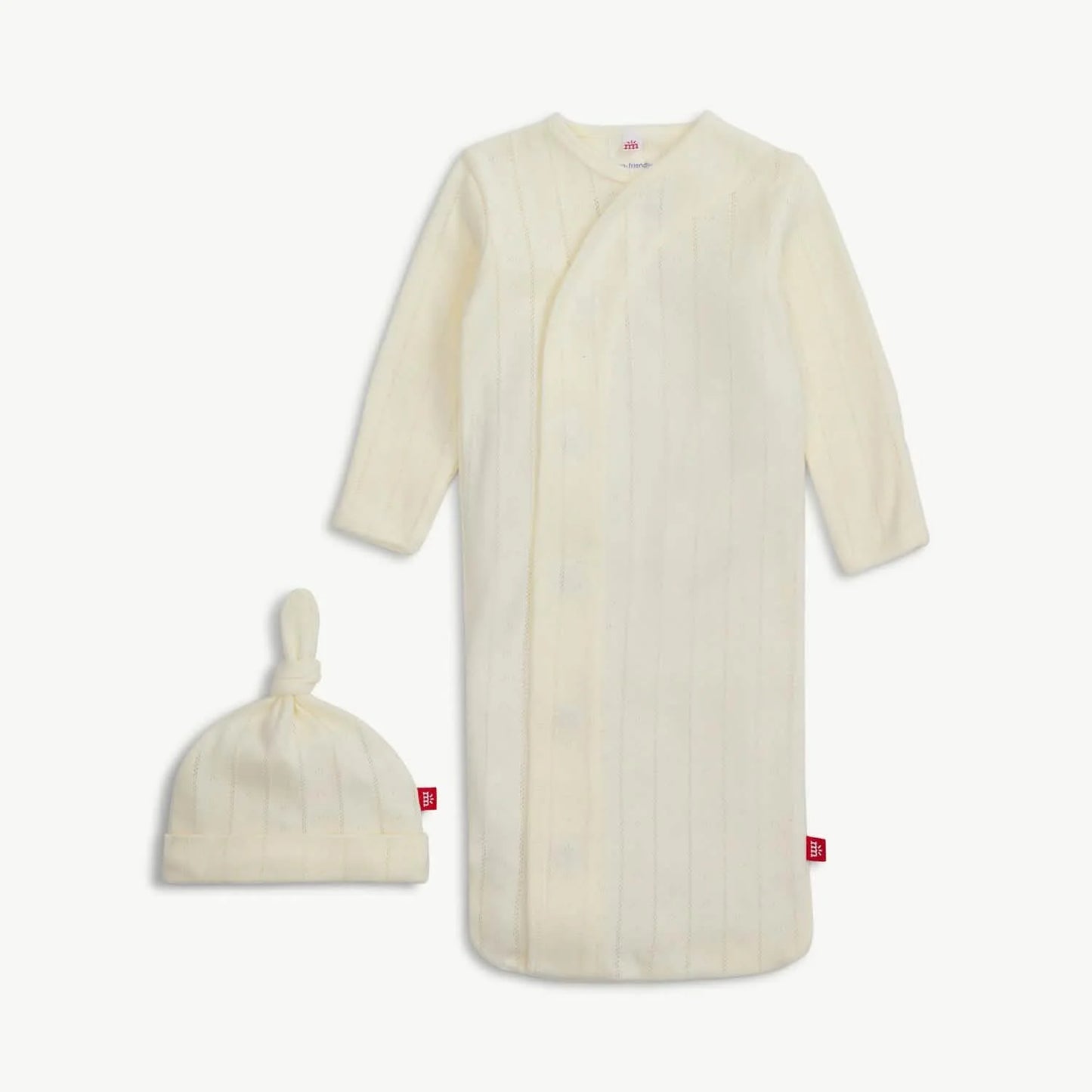 Magnetic me love lines tofu organic cotton pointelle magnetic cozy sleeper gown + hat set