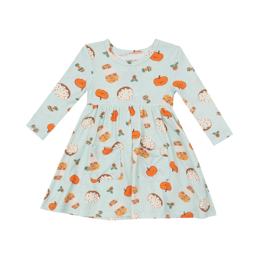 Long Sleeve Twirly Dress, Pumpkin Spice Latte