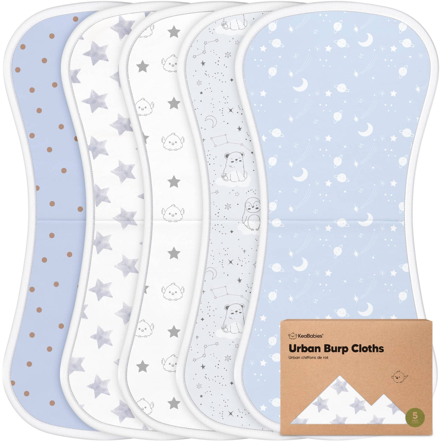 KeaBabies 5-Pack Urban Burp Cloths: Constellation