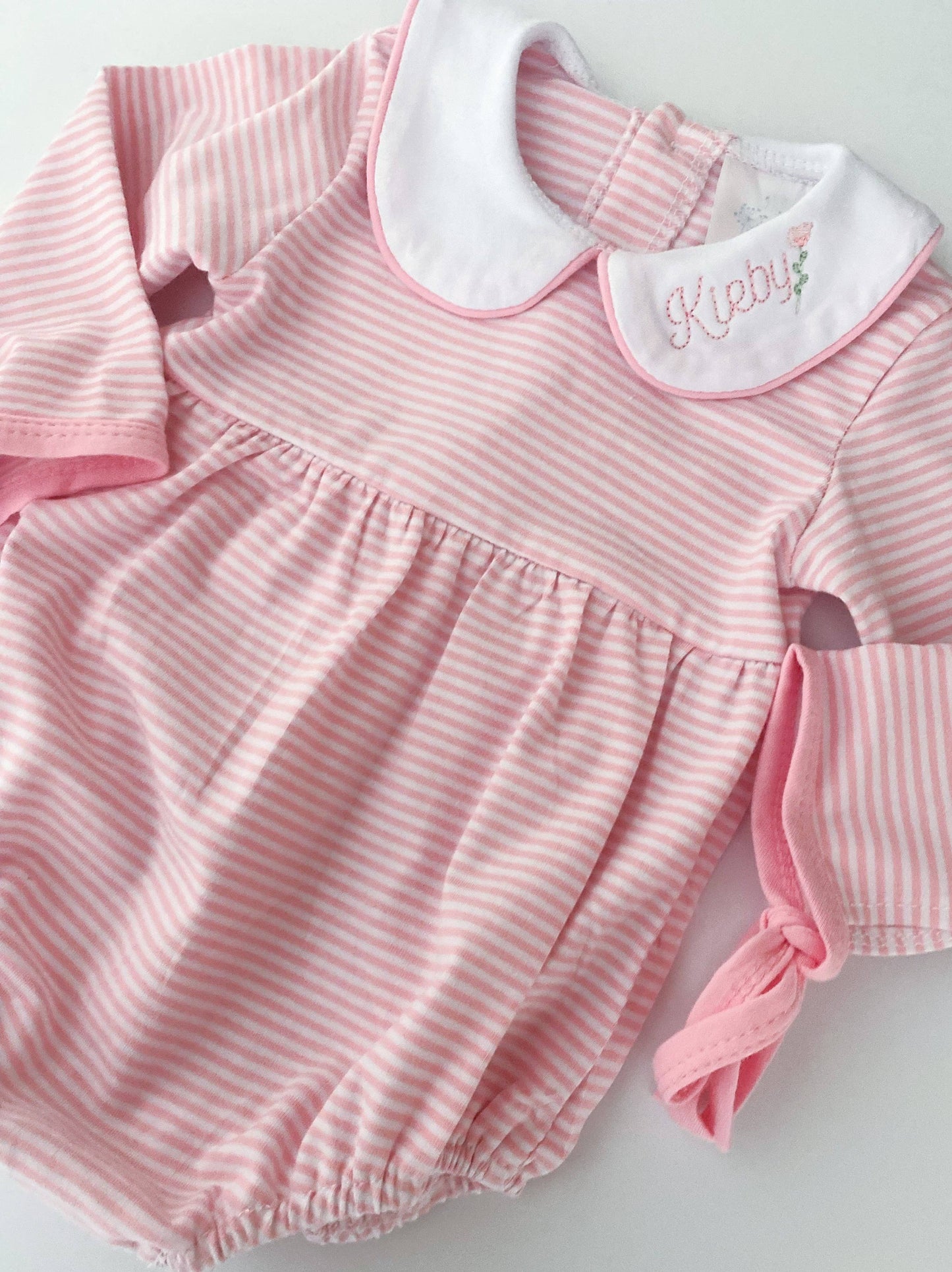 Long Sleeve Pink Stripe Peter Pan Collar Bubble: 12M