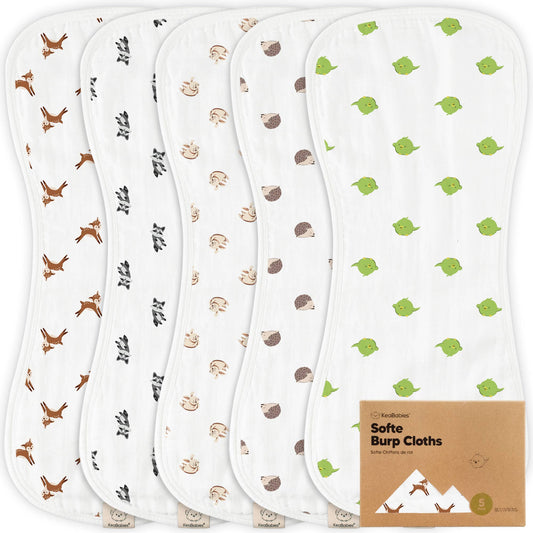 KeaBabies 5-Pack Softe Burp Cloths: KeaFriends