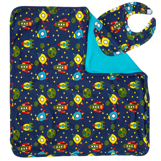 Baby Boy Space Ship Astronaut Blanket Bib Gift Set Exclusive