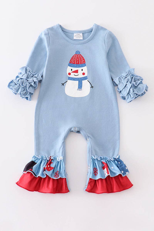 Blue Christmas Snowman Romper